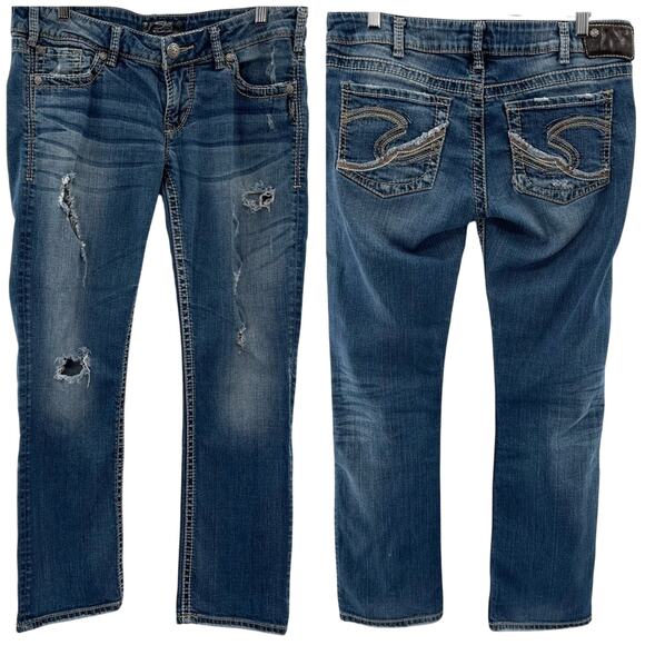 Silver Jeans Denim - Silver Jeans Distressed Berkley Western Festival Jeans Medium Wash Size 31/30